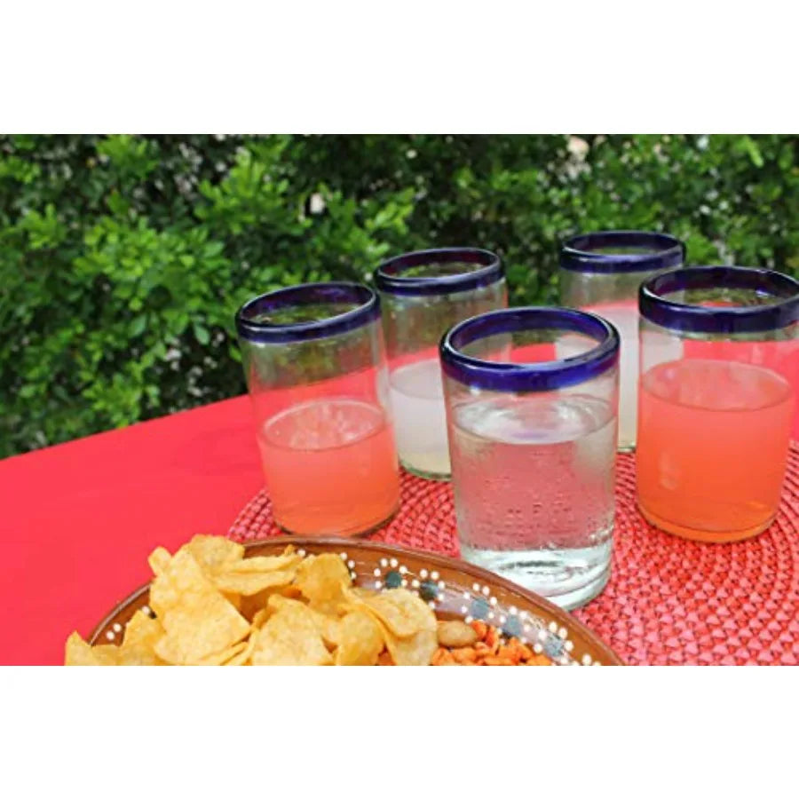 Cobalt Blue Rimmed Drinking Glasses