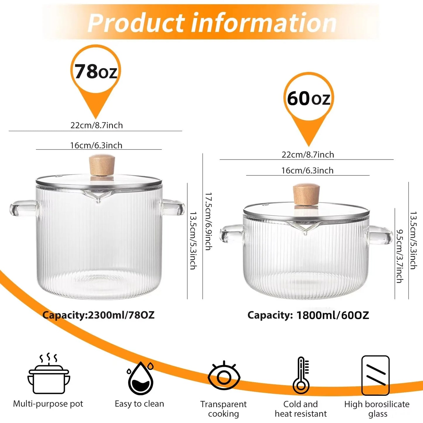 2 Pcs Clear Stock Pot Heat Resistant