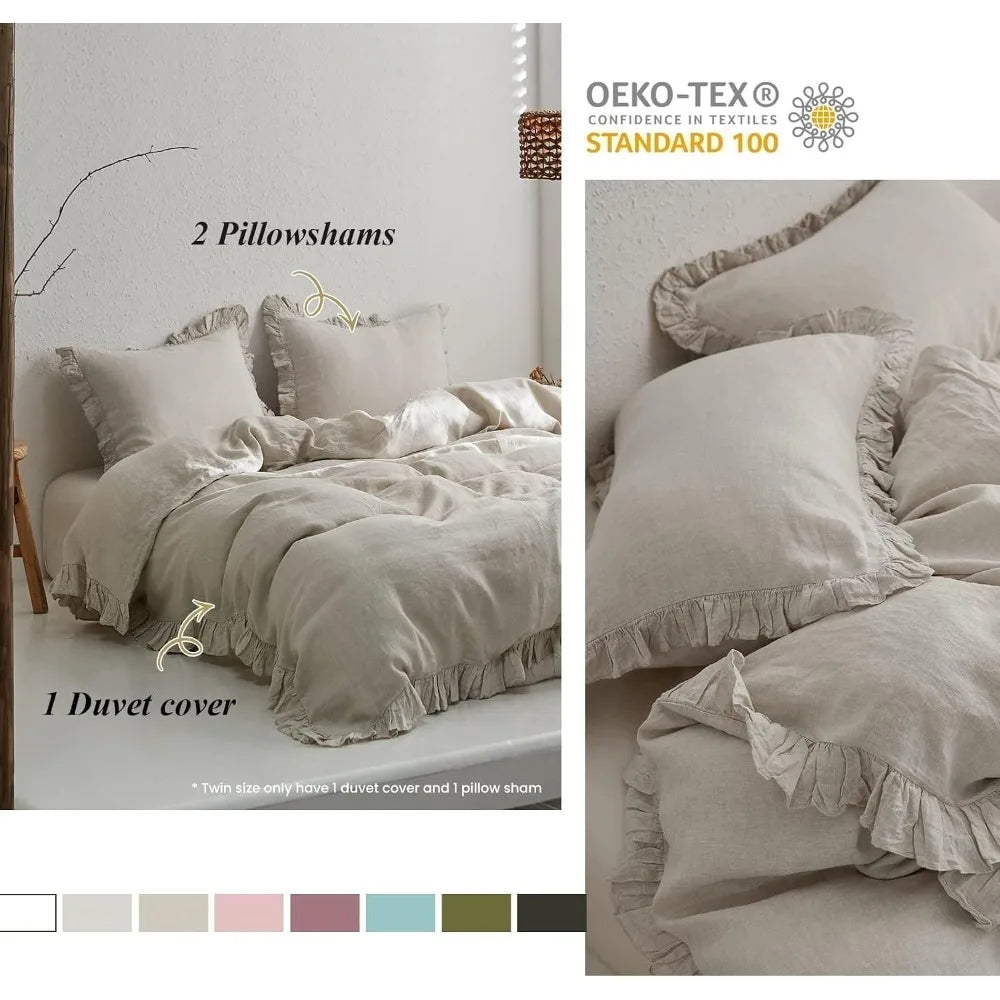 100% Linen Duvet Cover Set Queen Size,