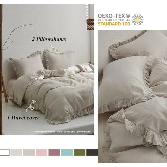 100% Linen Duvet Cover Set Queen Size,