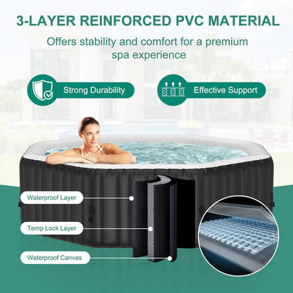 4-6 Person Inflatable Hot Tub, 77" X 77" X 25" Octagonal Blow up Portable Hot tub with 130 Bubble Jets, Large Outdoor Spa Bathtu