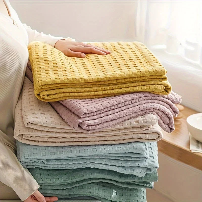 Soft Waffle Plaid Cotton Blanket