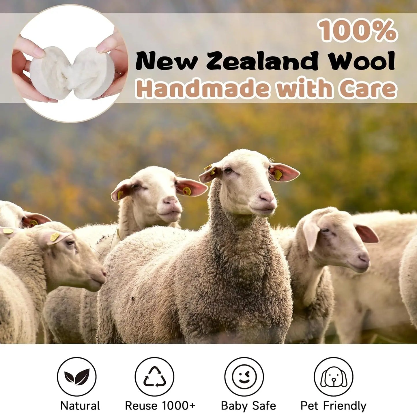 Wool Dryer Balls, Eco-Friendly 6-pack