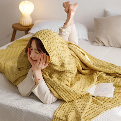 Soft Waffle Plaid Cotton Blanket