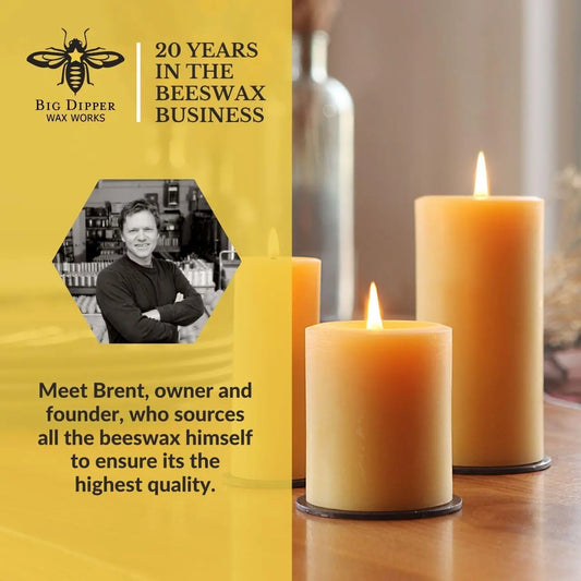 100% Pure Beeswax Pillar Candles, 4-Pack