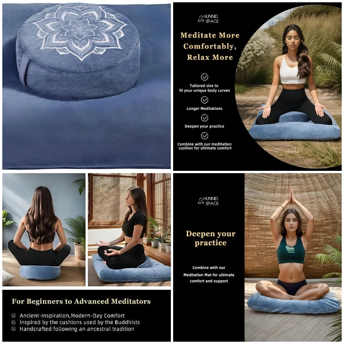 Meditation Zafu Cushion Set with Buckwheat Hulls & Memory Foam - Ergonomic Support for Yoga & Sitting