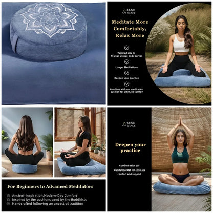 Meditation Zafu Cushion Set with Buckwheat Hulls & Memory Foam - Ergonomic Support for Yoga & Sitting