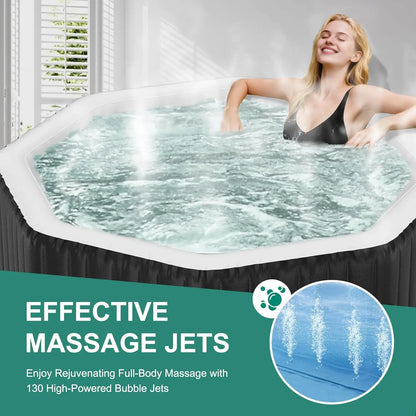 4-6 Person Inflatable Hot Tub, 77" X 77" X 25" Octagonal Blow up Portable Hot tub with 130 Bubble Jets, Large Outdoor Spa Bathtu