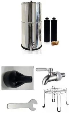 Water Filter System 304 Stainless Steel with 2 Black Carbon Filters and Anti-Slip Stand, Chlorine and Lead Reduction, 2.25Gallon