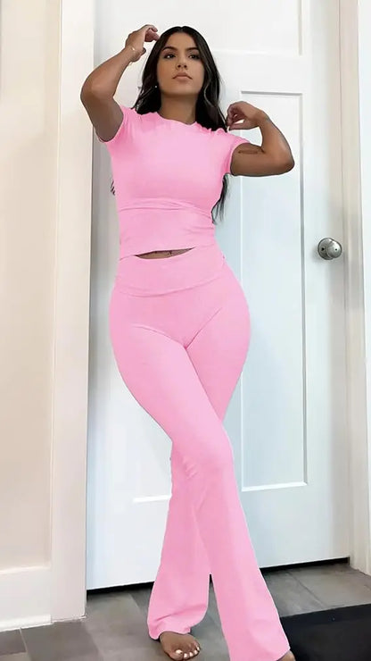 Women's Two-Piece Yoga Set, short-Sleeves