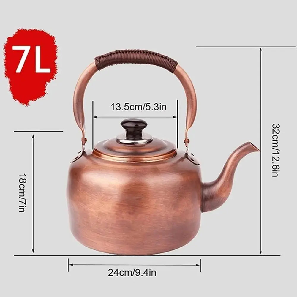 Vintage Copper Whistling Tea Kettle, Stovetop & Gas Compatible, Handle Included
