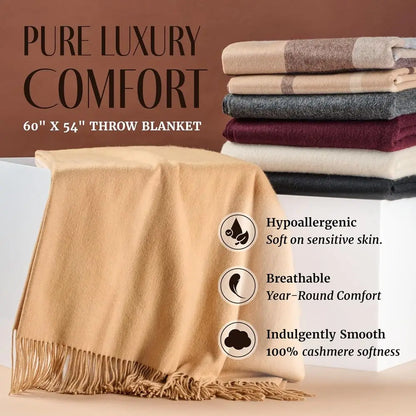 100% Cashmere Throw Blanket with Fringe