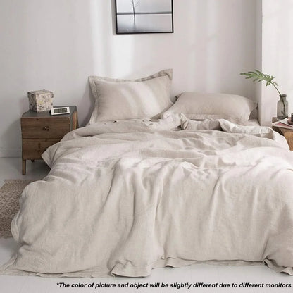 100% Linen Duvet Cover Set with Embroidery Washed - 3 Pieces (1 Duvet Cover with 2 Pillow Shams) with Button Closure
