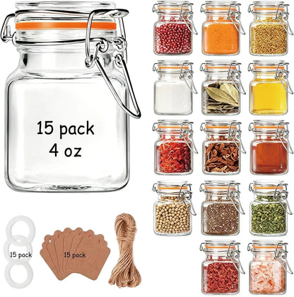 15 Pack 4oz Glass Spice Jars