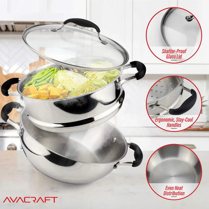 18 10, 3 Piece Stainless Steel Steamer