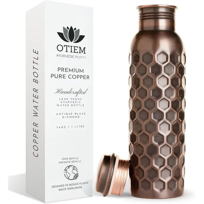 100% Copper Water Bottle 34 Oz Antique Black