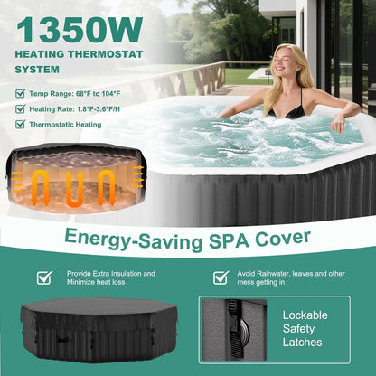 4-6 Person Inflatable Hot Tub, 77" X 77" X 25" Octagonal Blow up Portable Hot tub with 130 Bubble Jets, Large Outdoor Spa Bathtu