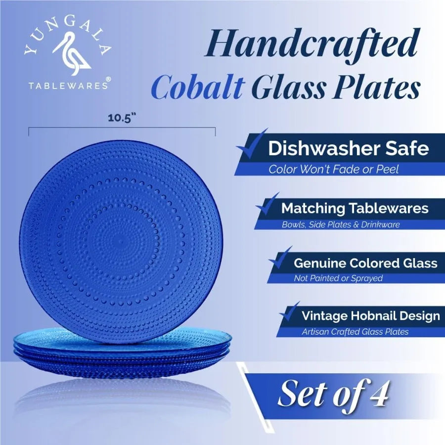 Cobalt Blue Vintage Hobnail Glass Plates