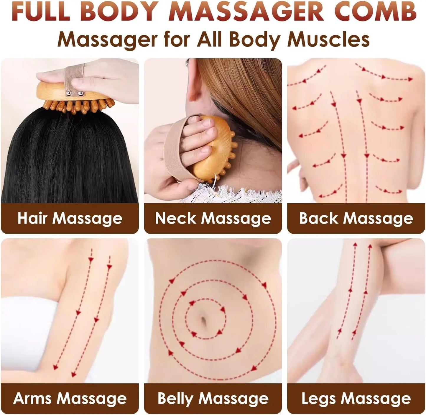 Wooden Massage Comb, Body Scalp