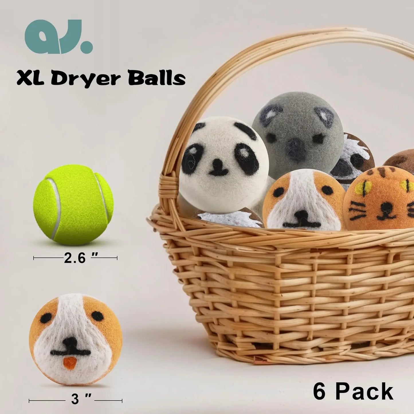 Wool Dryer Balls, Eco-Friendly 6-pack