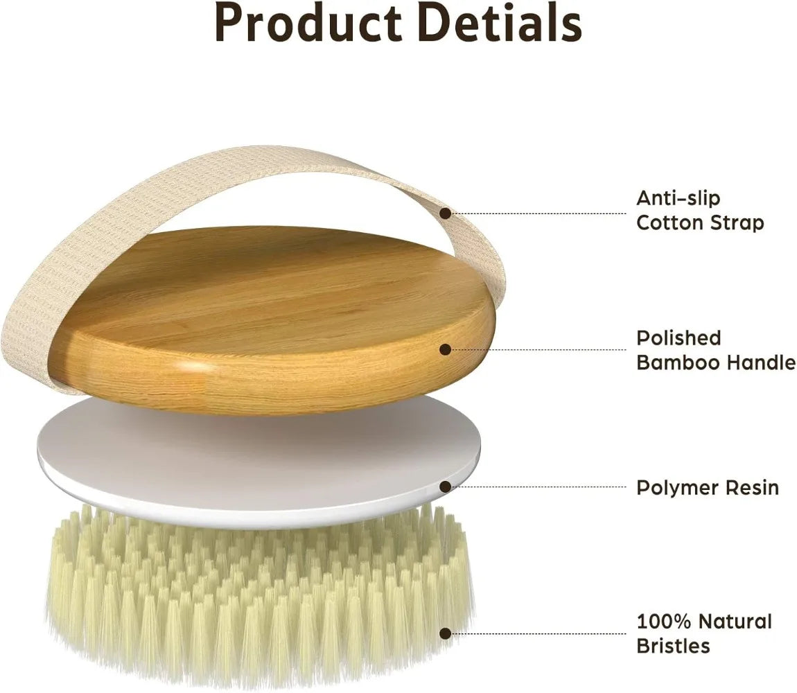 2-pack bamboo dry body brush, shower brush, wet and dry brush, cellulite and lymphatic dry brush body scrubber