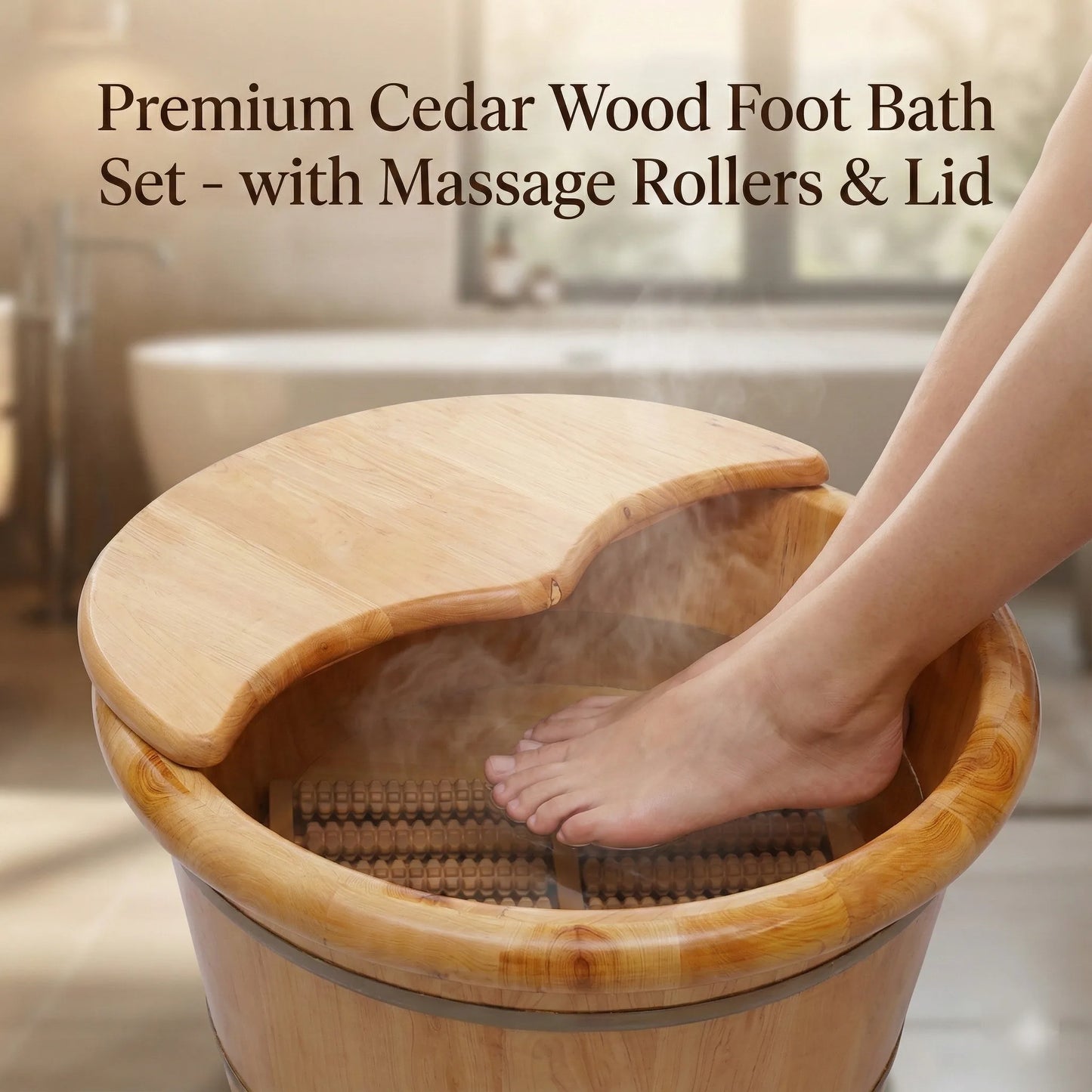 Wood Foot Bath Basin Massager