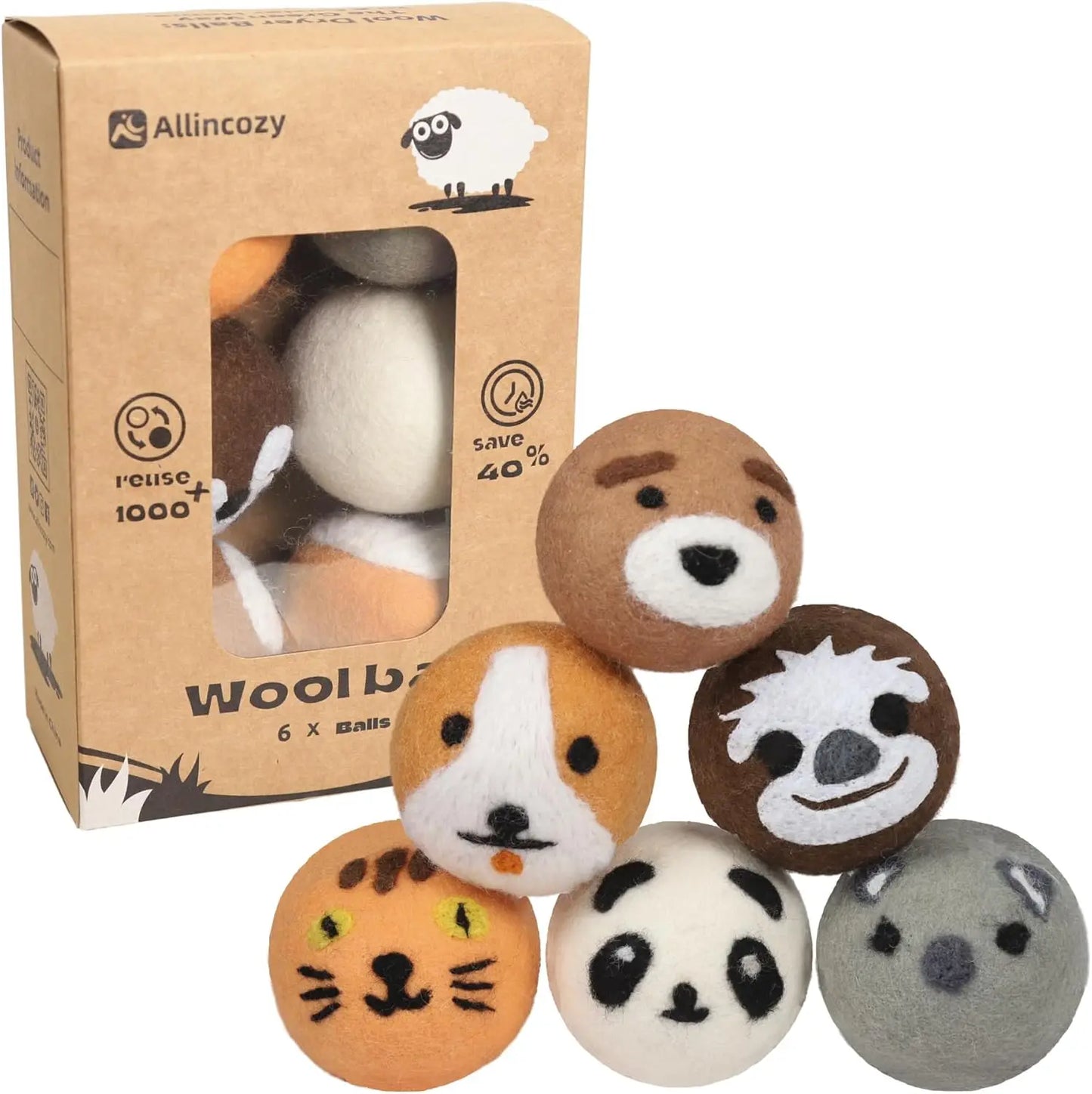 Wool Dryer Balls, Eco-Friendly 6-pack