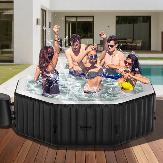 4-6 Person Inflatable Hot Tub, 77" X 77" X 25" Octagonal Blow up Portable Hot tub with 130 Bubble Jets, Large Outdoor Spa Bathtu