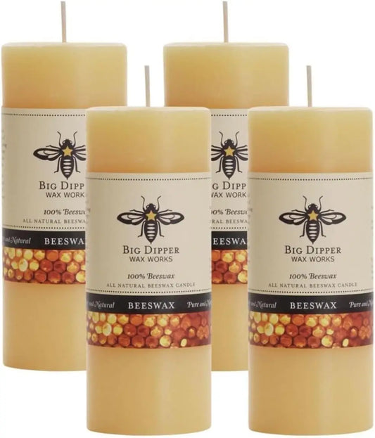 100% Pure Beeswax Pillar Candles, 4-Pack