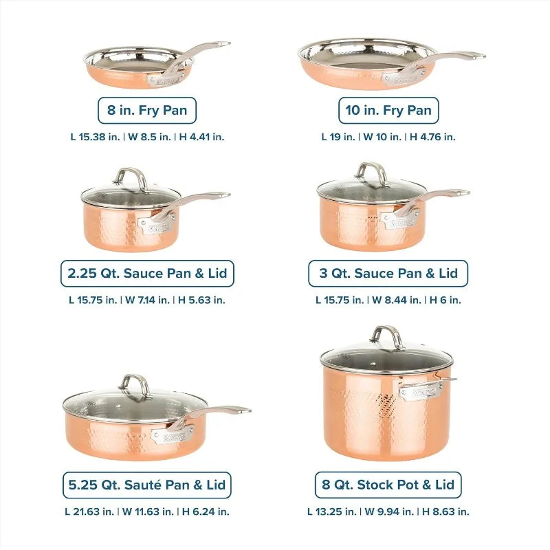 Pots and Pans Set, 10 Piece Copper