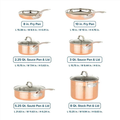 Pots and Pans Set, 10 Piece Copper