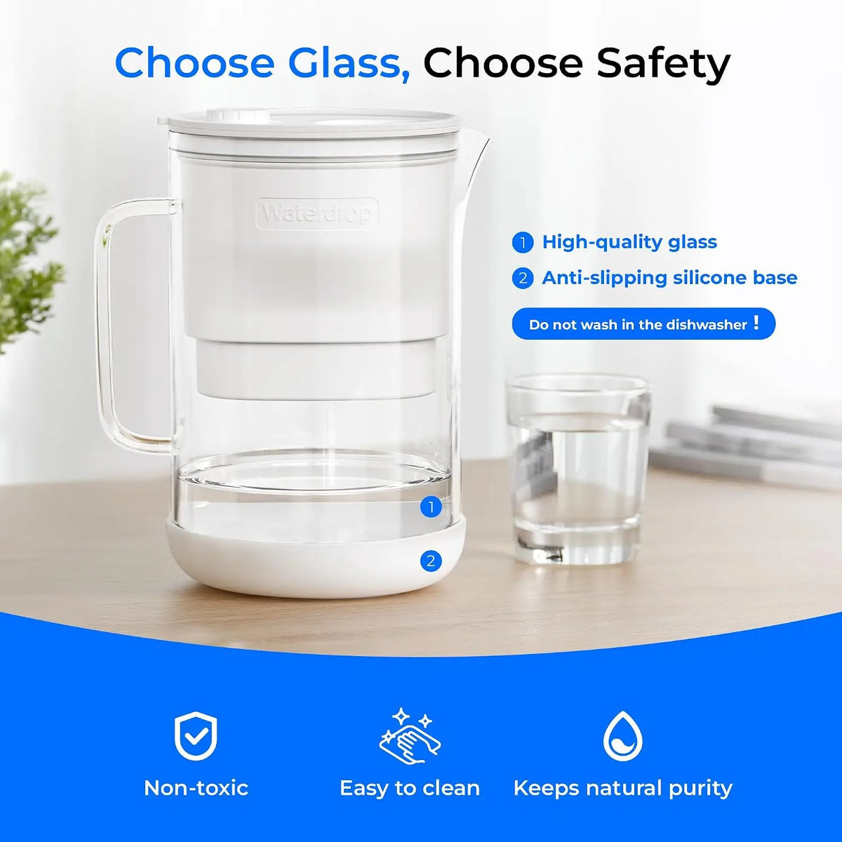 10-Cup Large Glass Water Filter Pitcher