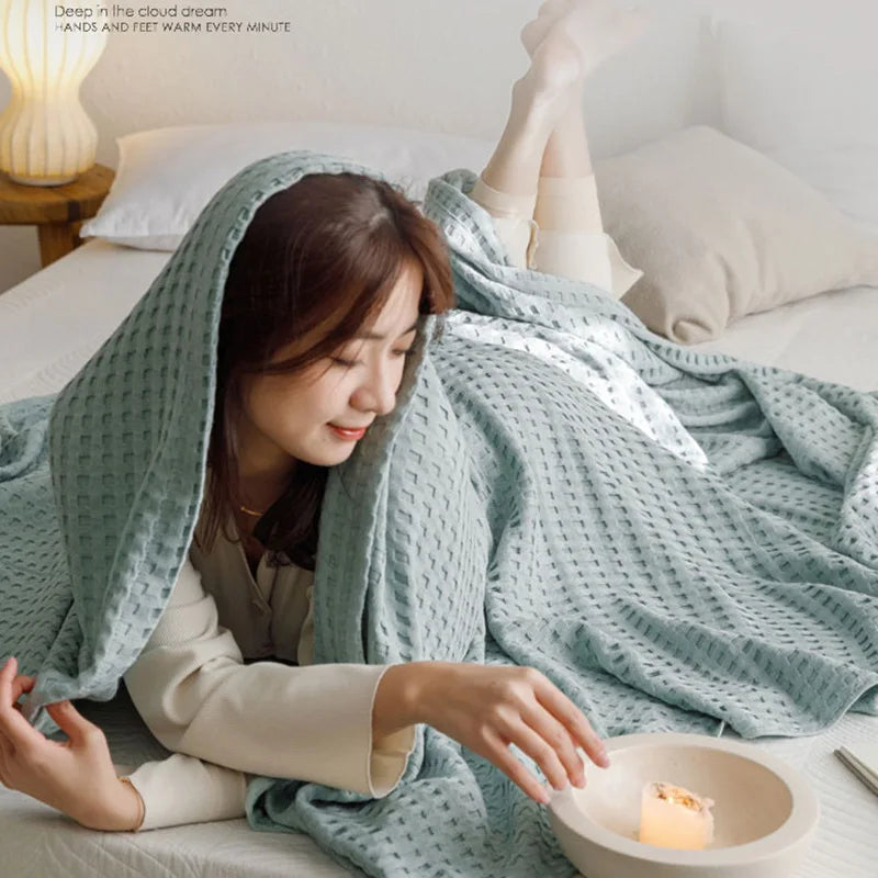 Soft Waffle Plaid Cotton Blanket