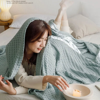 Soft Waffle Plaid Cotton Blanket