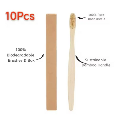 10 PCS Boar Bristles Natural Bamboo Toothbrush