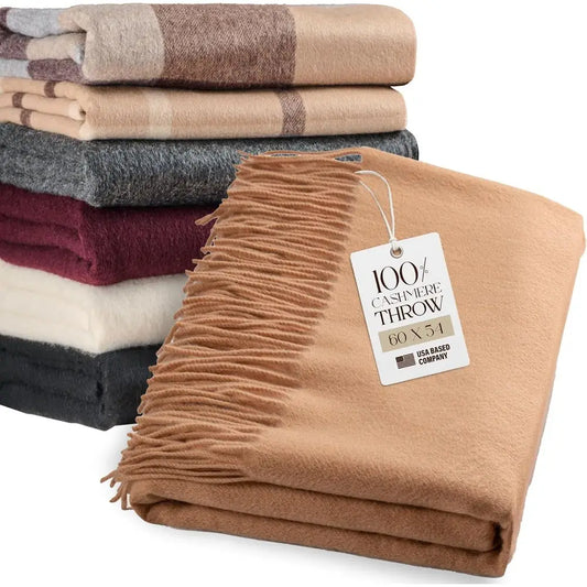 100% Cashmere Throw Blanket with Fringe