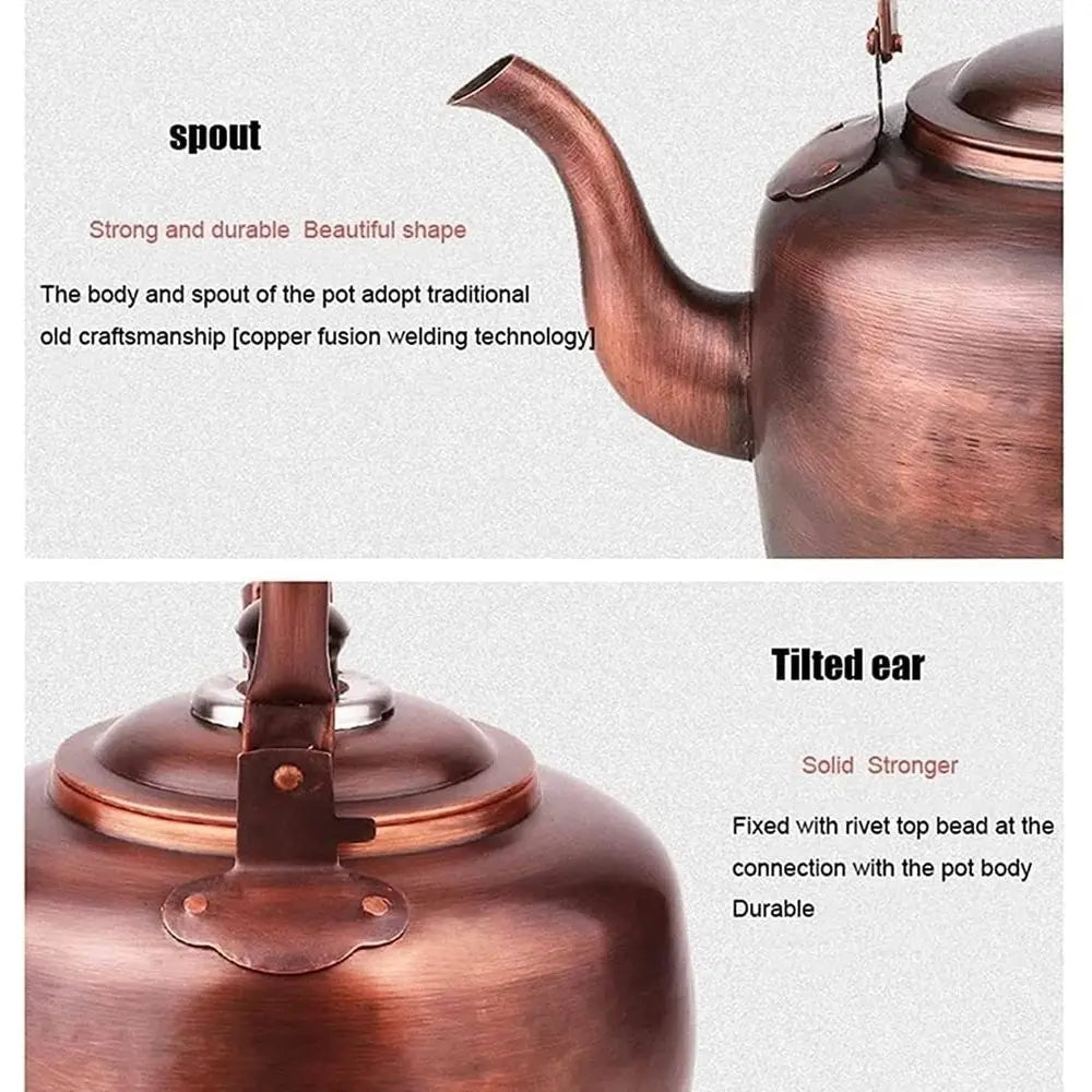 Vintage Copper Whistling Tea Kettle, Stovetop & Gas Compatible, Handle Included