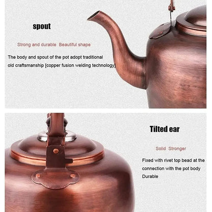 Vintage Copper Whistling Tea Kettle, Stovetop & Gas Compatible, Handle Included