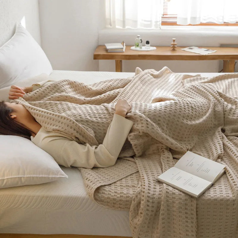 Soft Waffle Plaid Cotton Blanket