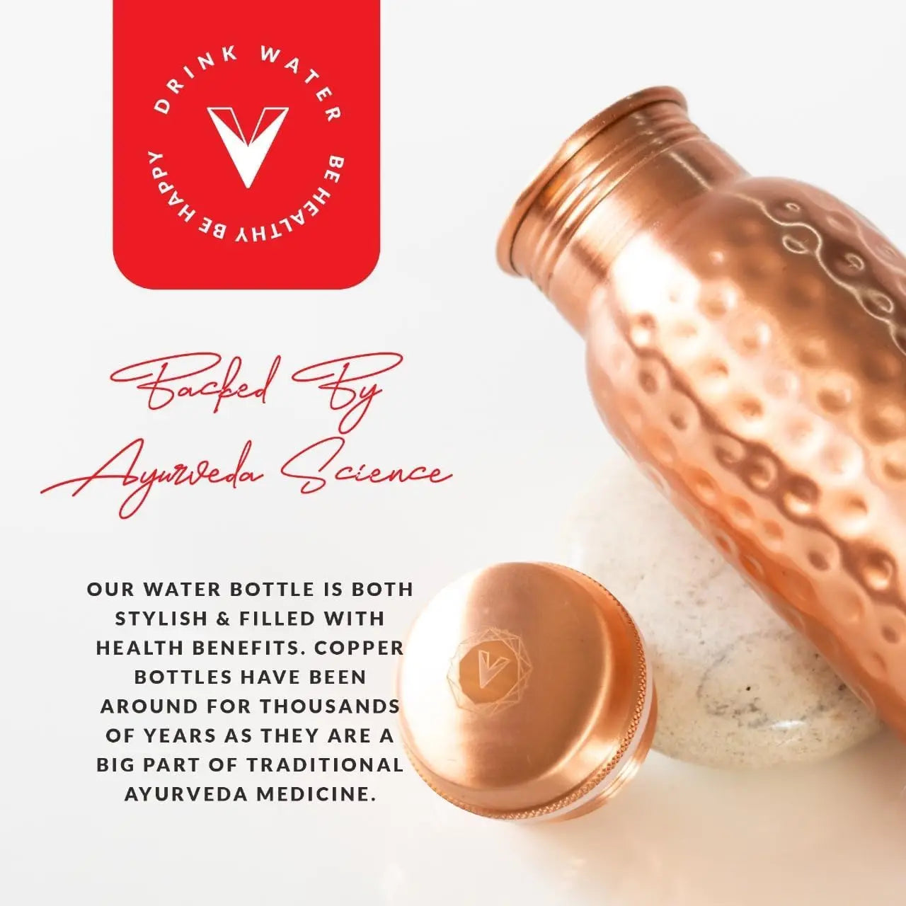 32oz Pure Copper Water Bottle Hammered Finish Leak-Proof Wide Mouth Travel Friendly