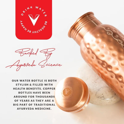 32oz Pure Copper Water Bottle Hammered Finish Leak-Proof Wide Mouth Travel Friendly
