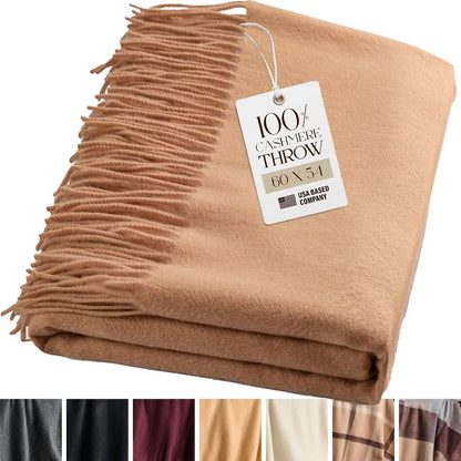 100% Cashmere Throw Blanket with Fringe