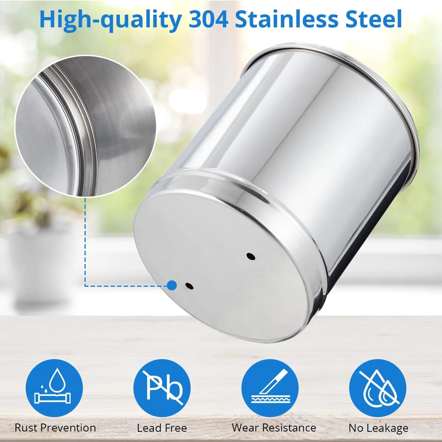 Water Filter System 304 Stainless Steel with 2 Black Carbon Filters and Anti-Slip Stand, Chlorine and Lead Reduction, 2.25Gallon