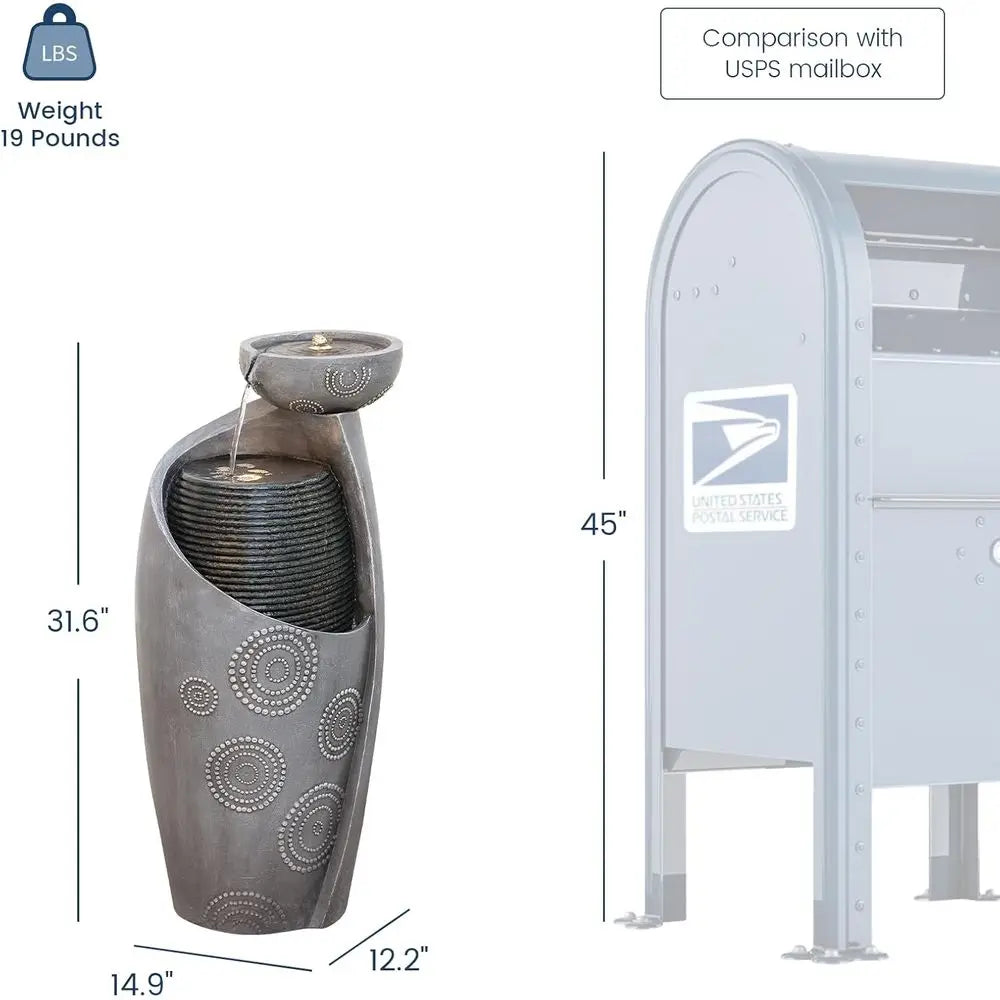 31.8 Grey Indoor Outdoor Water Fountain