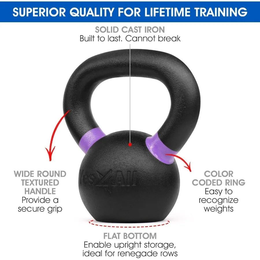 Powder Coated Kettlebell Cast Iron Core Kettlebells with NonSlip Handle Flat Bottom for Conditioning Heavy Duty for Strength Tr