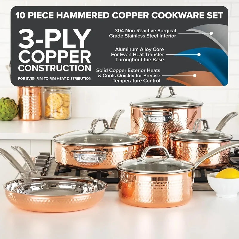 Pots and Pans Set, 10 Piece Copper