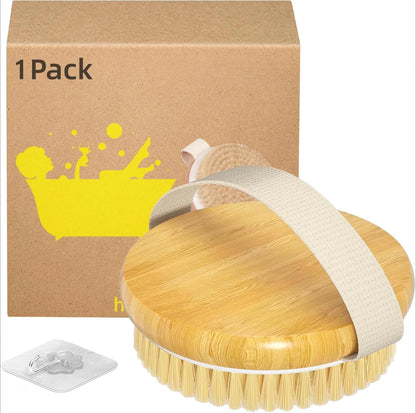 2-pack bamboo dry body brush, shower brush, wet and dry brush, cellulite and lymphatic dry brush body scrubber