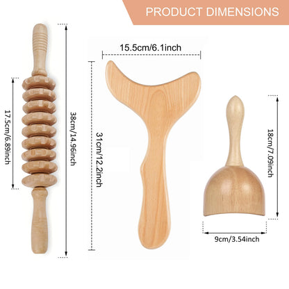 Wooden Massage Roller Tool Set, Lymphatic Drainage Massager Maderoterapia Kit, Manual Massage Tool for Body Massage Gua Sha Set
