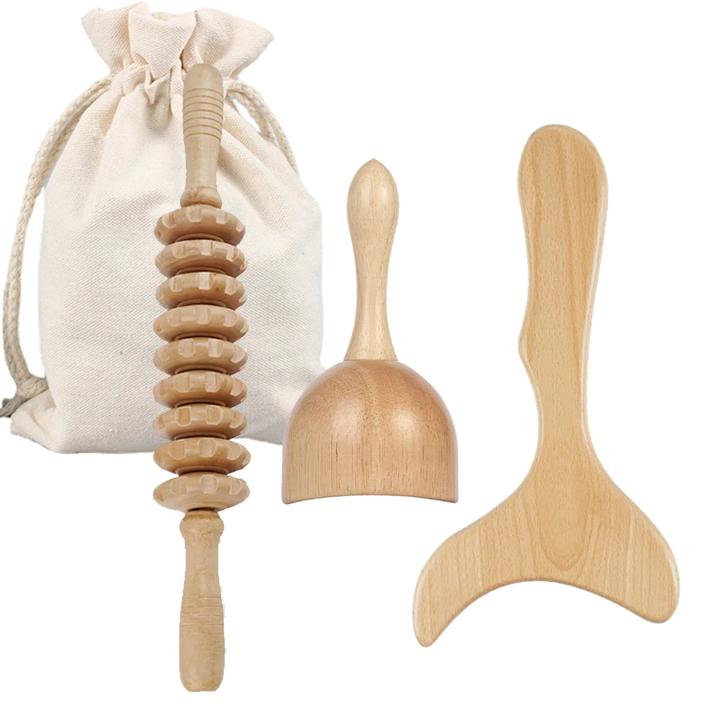 Wooden Massage Roller Tool Set, Lymphatic Drainage Massager Maderoterapia Kit, Manual Massage Tool for Body Massage Gua Sha Set