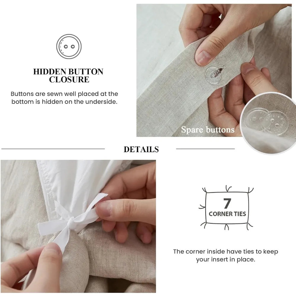 100% Linen Duvet Cover Set Queen Size,